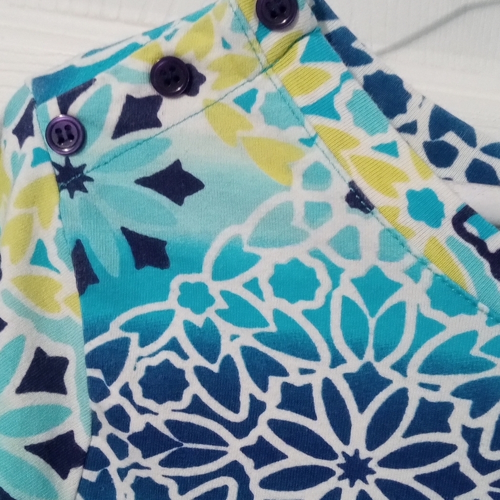 Caribbean Joe Teal and Yellow Geometric Long Sleeve Top - Picture 2 of 5